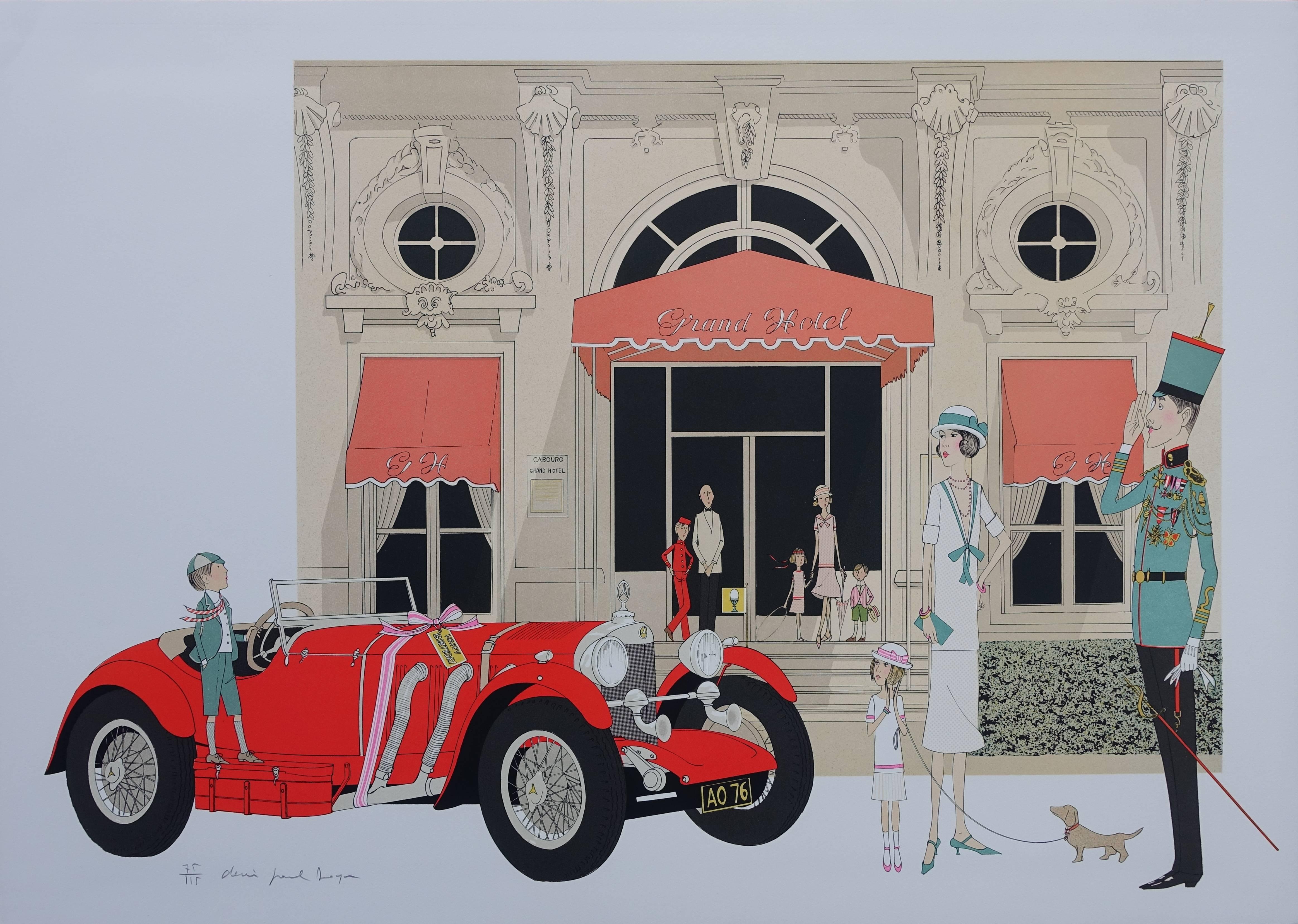 Denis Paul Noyer Landscape Print – Mercedes 710 - Cabourg Grand Hotel - Original handsignierte Lithographie - 115ex