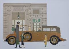 Mercedes Nurburg & Hotel de Crillon (Paris) - Original signed lithograph - 115ex
