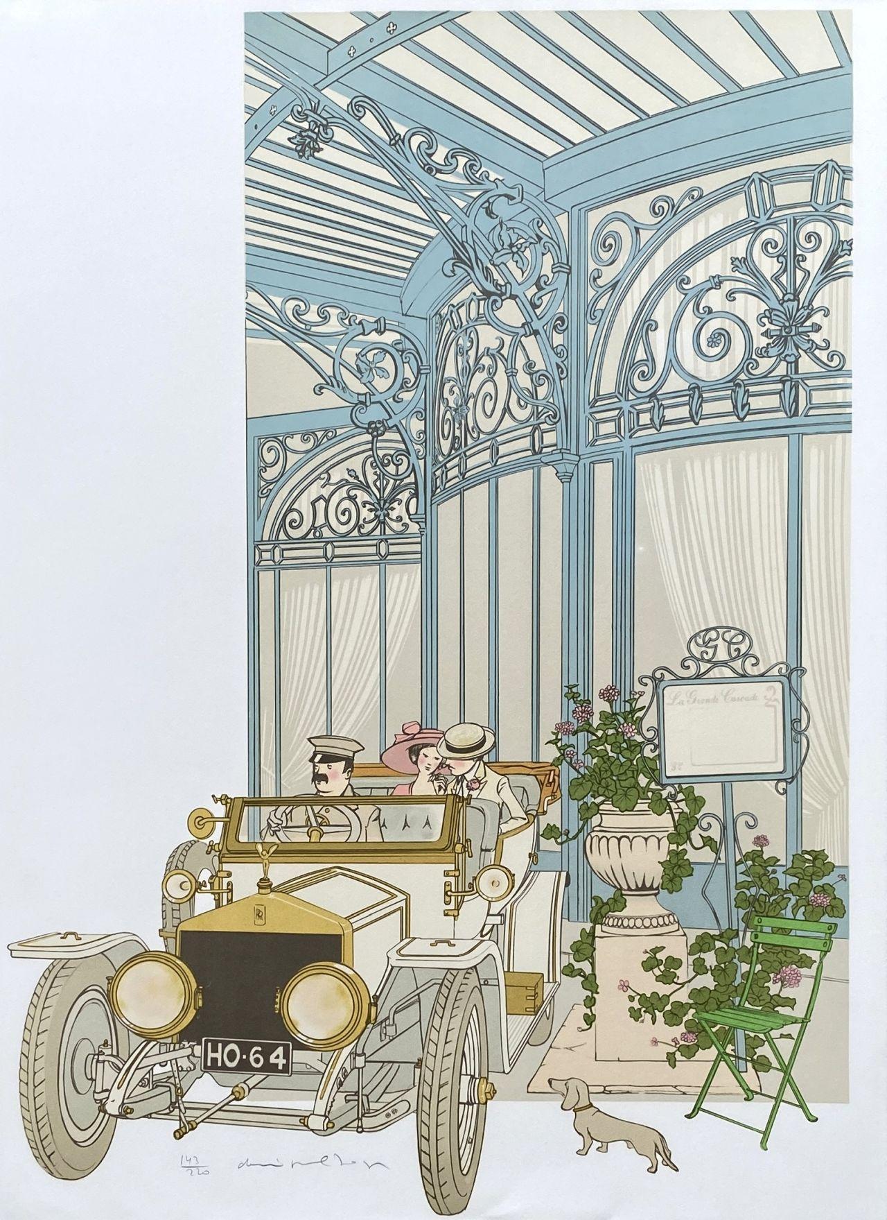 Denis Paul Noyer Figurative Print - Rolls Royce & La Grande Cascade (Paris) - Original handsigned lithograph - 220ex