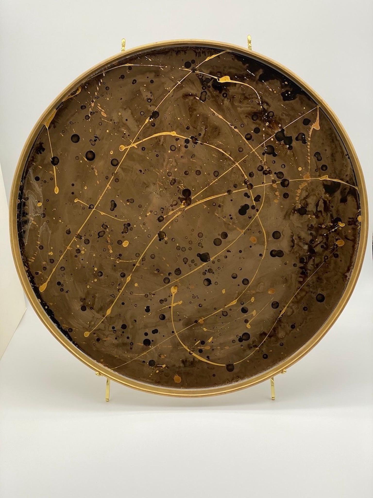 Contemporary Denis Perrollaz Orme Plate in Mixed-Media on Brass For Sale