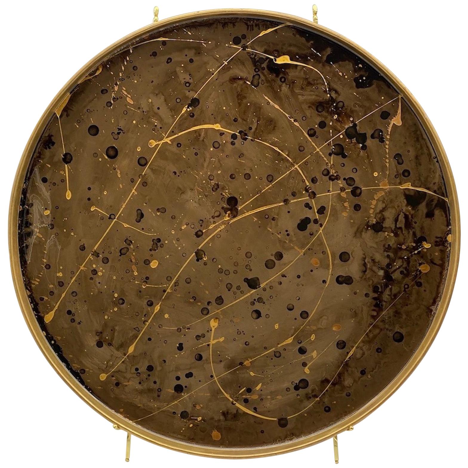 Denis Perrollaz Orme Plate in Mixed-Media on Brass For Sale