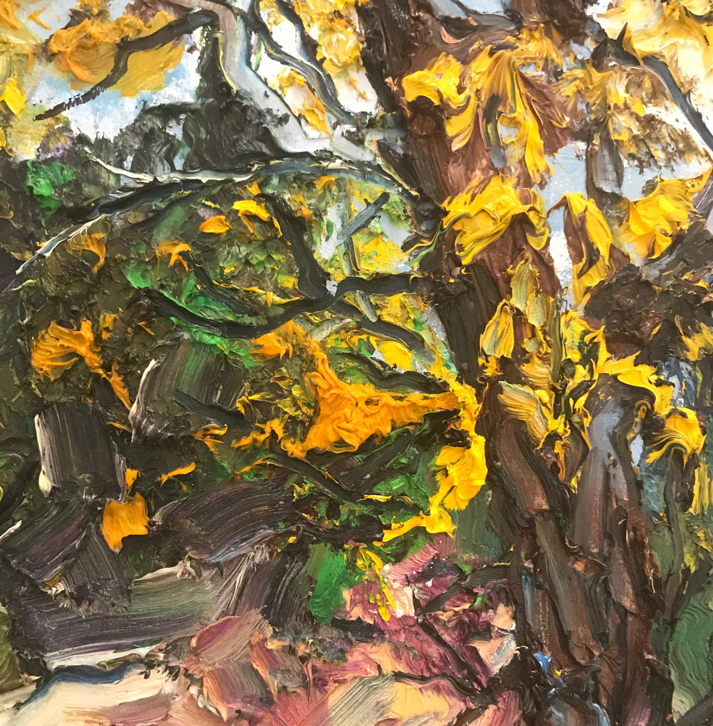 Herbstbaum- originelle französische Impressionismus-Landschaft  Malerei - Zeitgenössische Kunst – Painting von Denis Ribas 