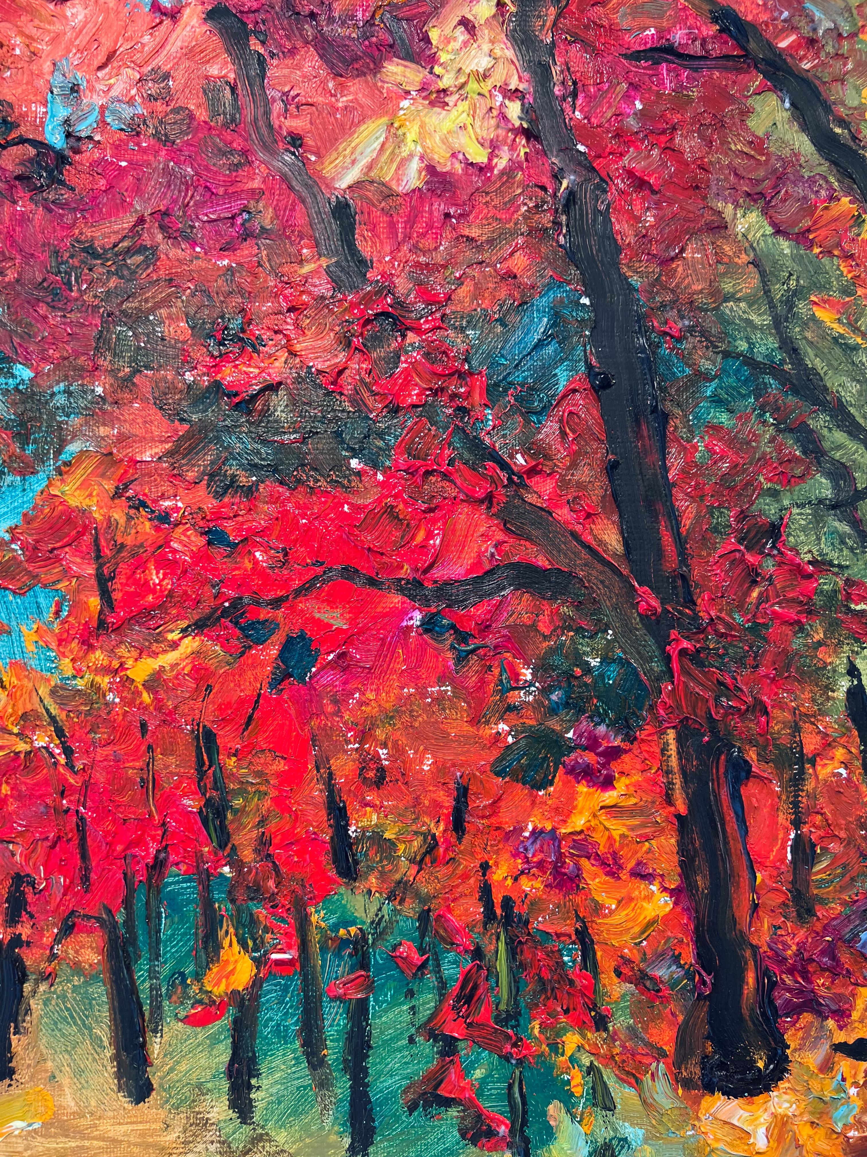 Brumes contemporaines - Peinture à l'huile impressionniste originale - Art contemporain - Marron Landscape Painting par Denis Ribas 