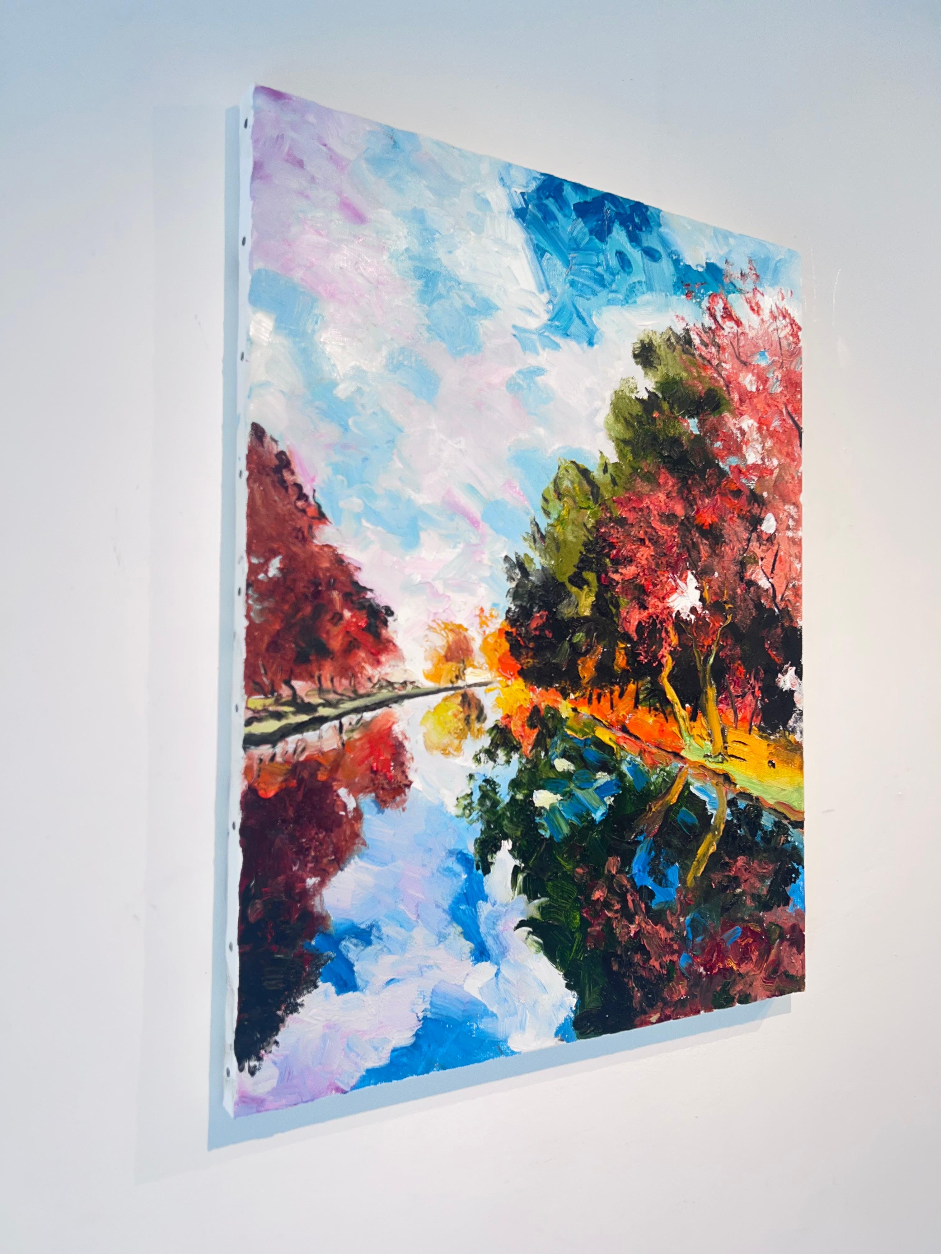 Autumnal River- Original landscape impressionism oil painting - contemporary Art - Abstract Impressionist Painting by Denis Ribas 