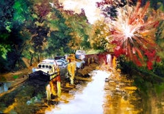 Canal in Summer - Peinture abstraite de paysage marin - Peinture d'art moderne de paysage  