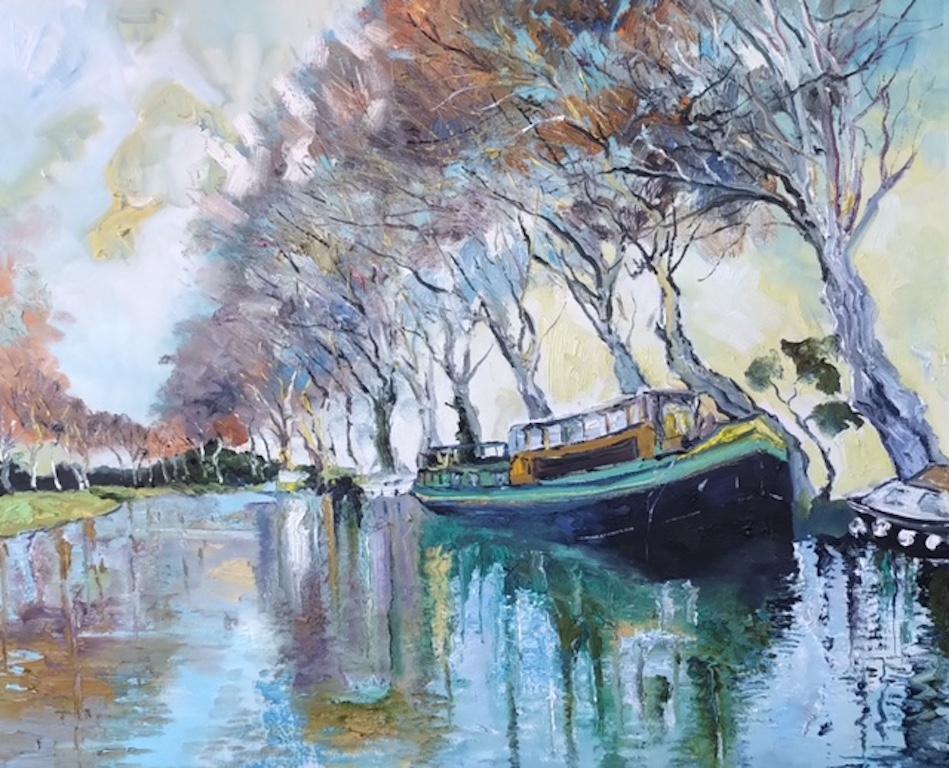 Denis Ribas  Abstract Painting - Canal in Winter - landscape abstract oil painting modern contemporary art 