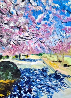 Divonne - cherry blossom artwork landscape natural scene forest oil impasto