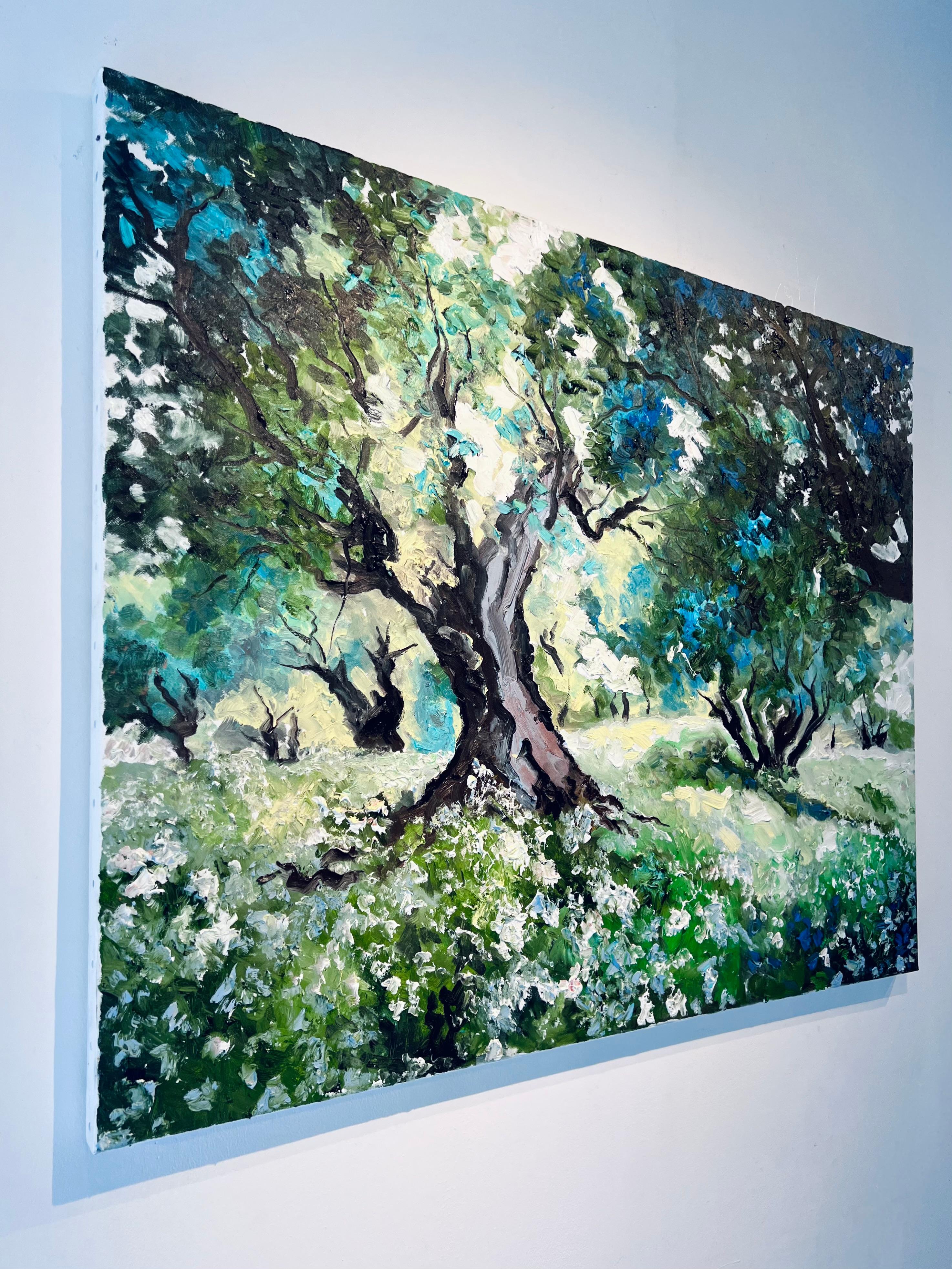 Evergreen Forest-Original landscape impressionism oil painting-contemporary Art - Black Landscape Painting by Denis Ribas 
