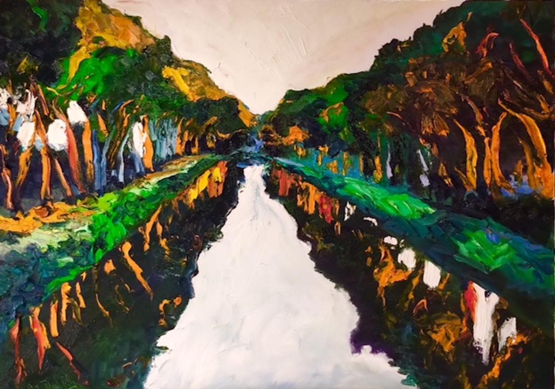 Denis Ribas  Still-Life Painting - Fauvism in Canal Du Midi - countryside colourful landscape painting contemporary