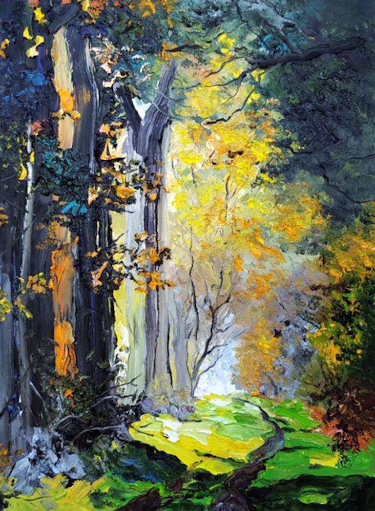 Denis Ribas  Still-Life Painting - Forest II - landscape colourful nature impasto painting modern contemporary