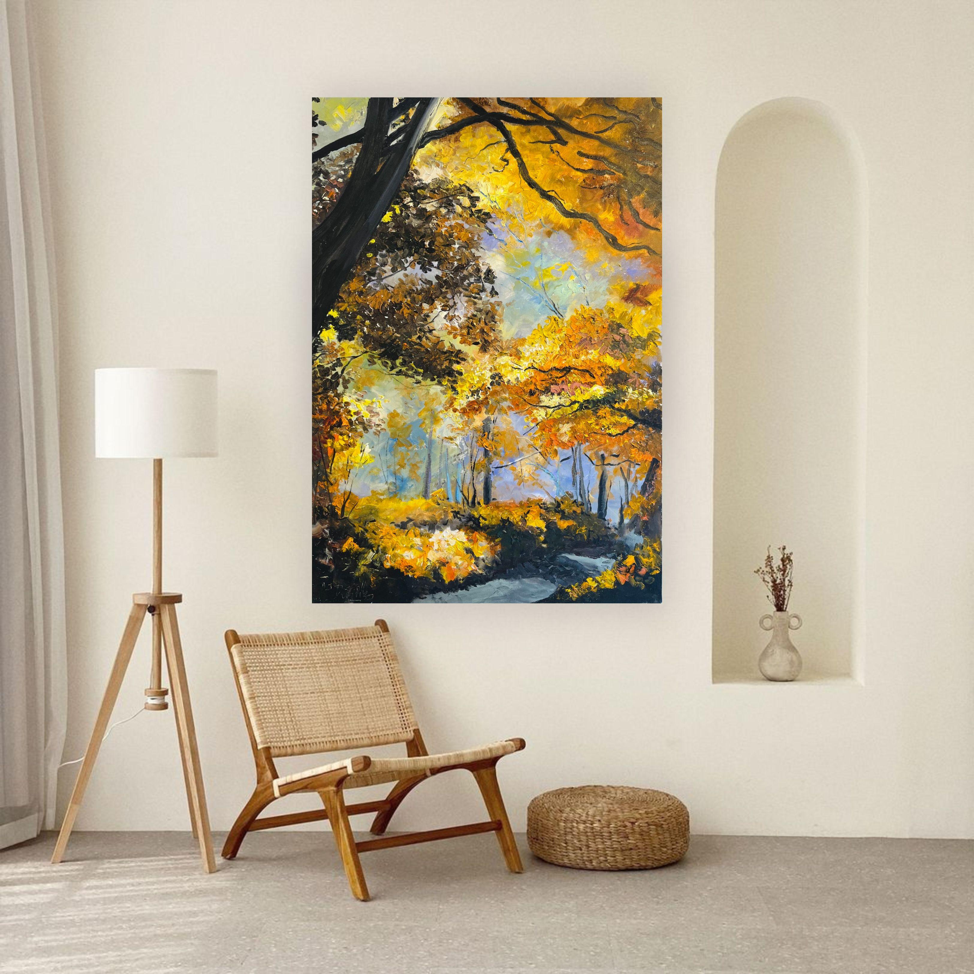 Forest-original abstract impressionism forest French landscape oil painting- art For Sale 2
