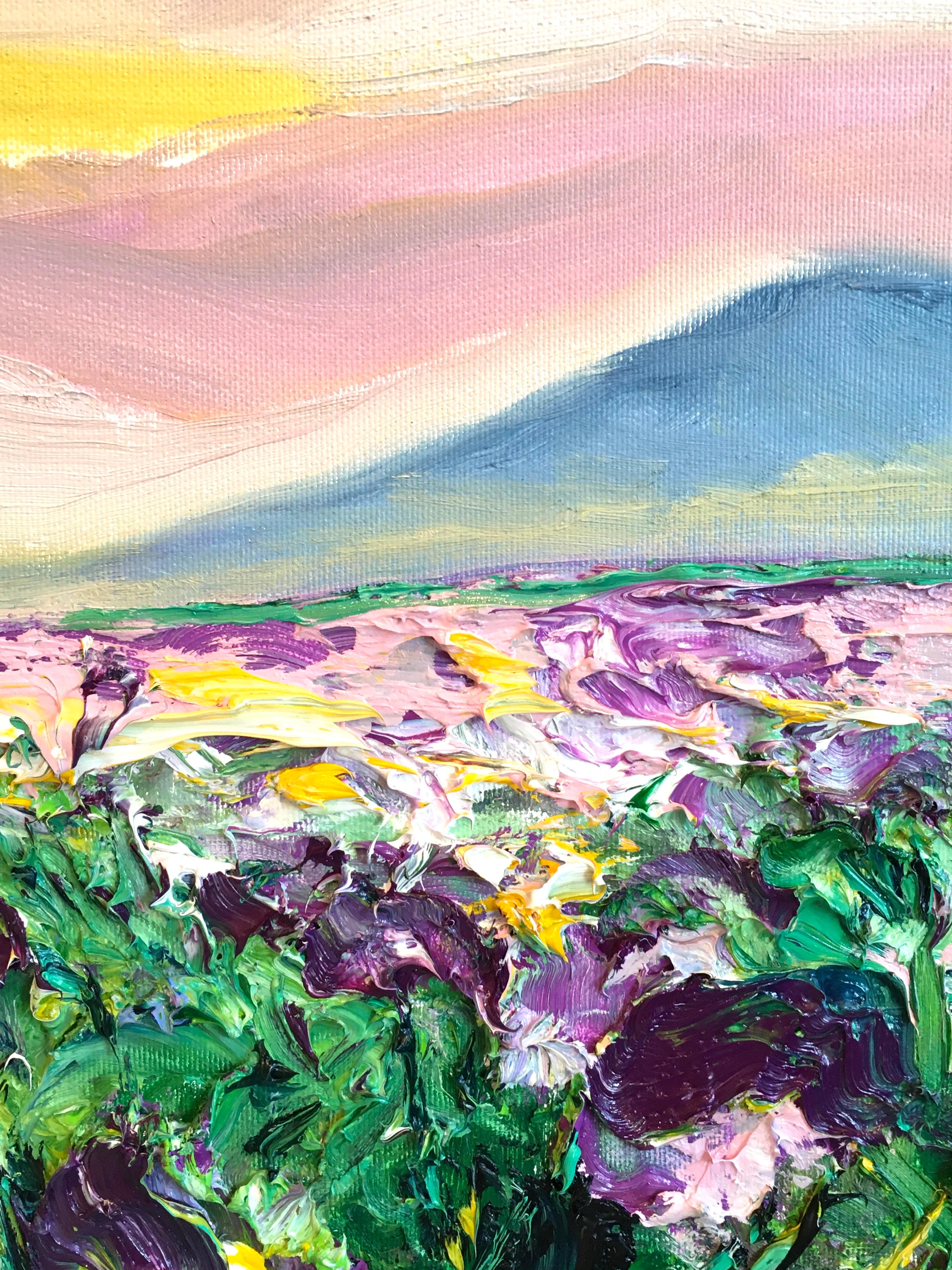 Iris Field-Original impressionism floral landscape oil painting-contemporary Art For Sale 1