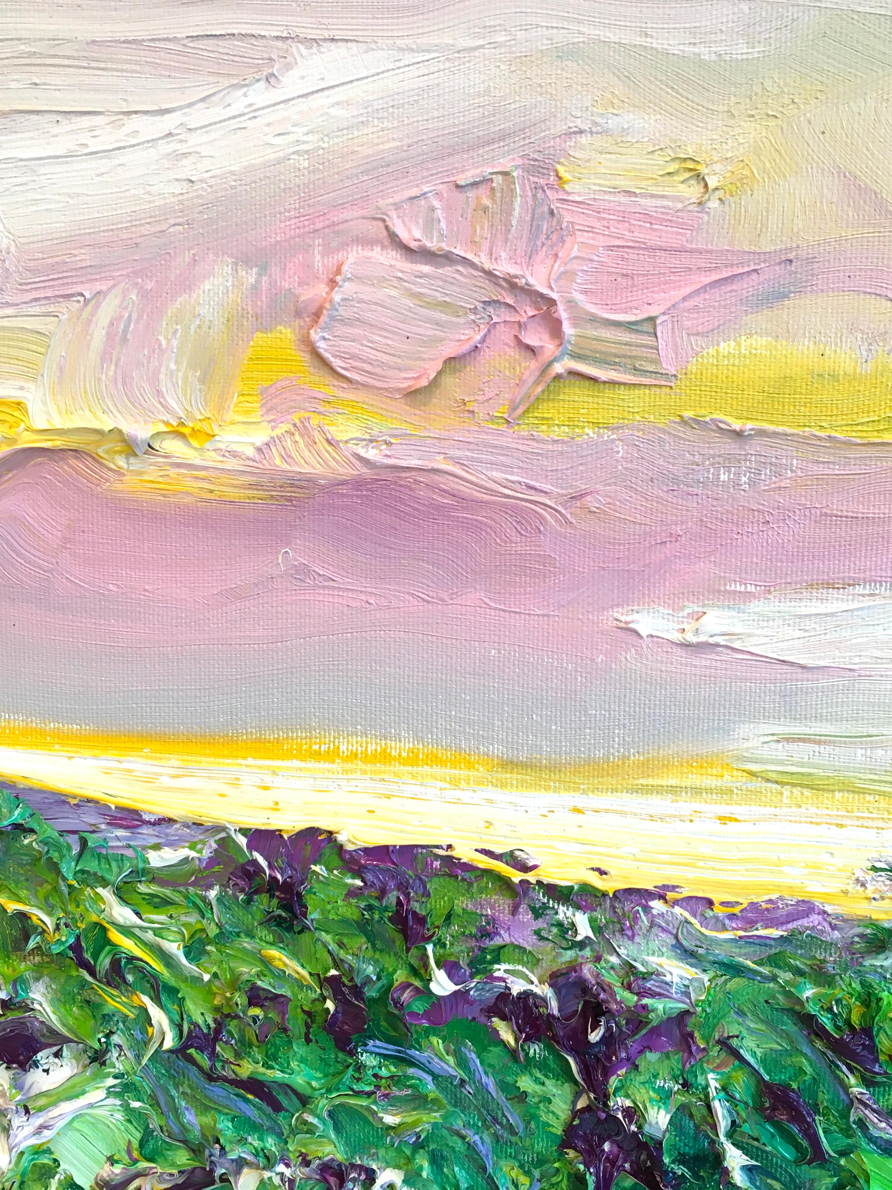 Champ d'iris - Peinture à l'huile originale impressionniste paysage floral - Art contemporain en vente 1