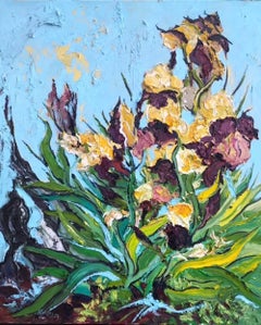 Iris II - Impressionist abstract oil painting modern floral artwork still life