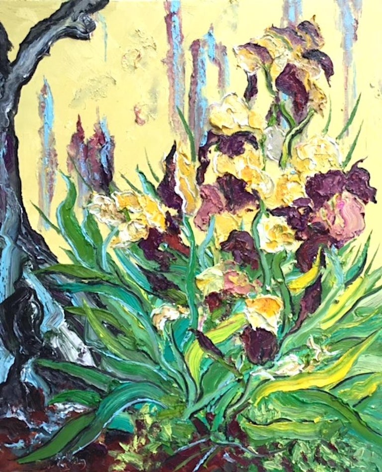 Denis Ribas Iris Original Abstract Floral Oil Painting Modern