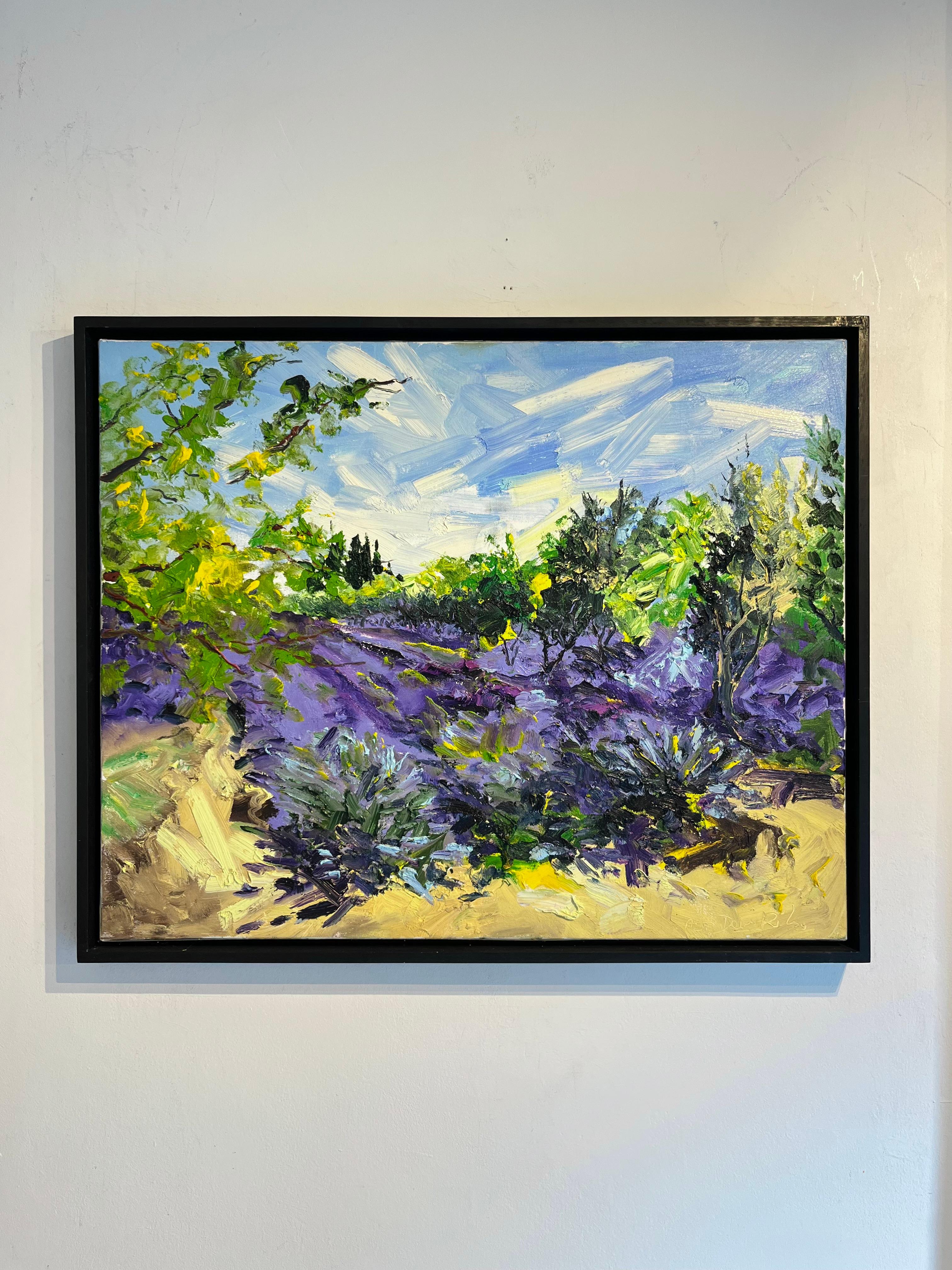 Lavender Garden-original  impressionism landscape oil painting-contemporary Art - Painting by Denis Ribas 