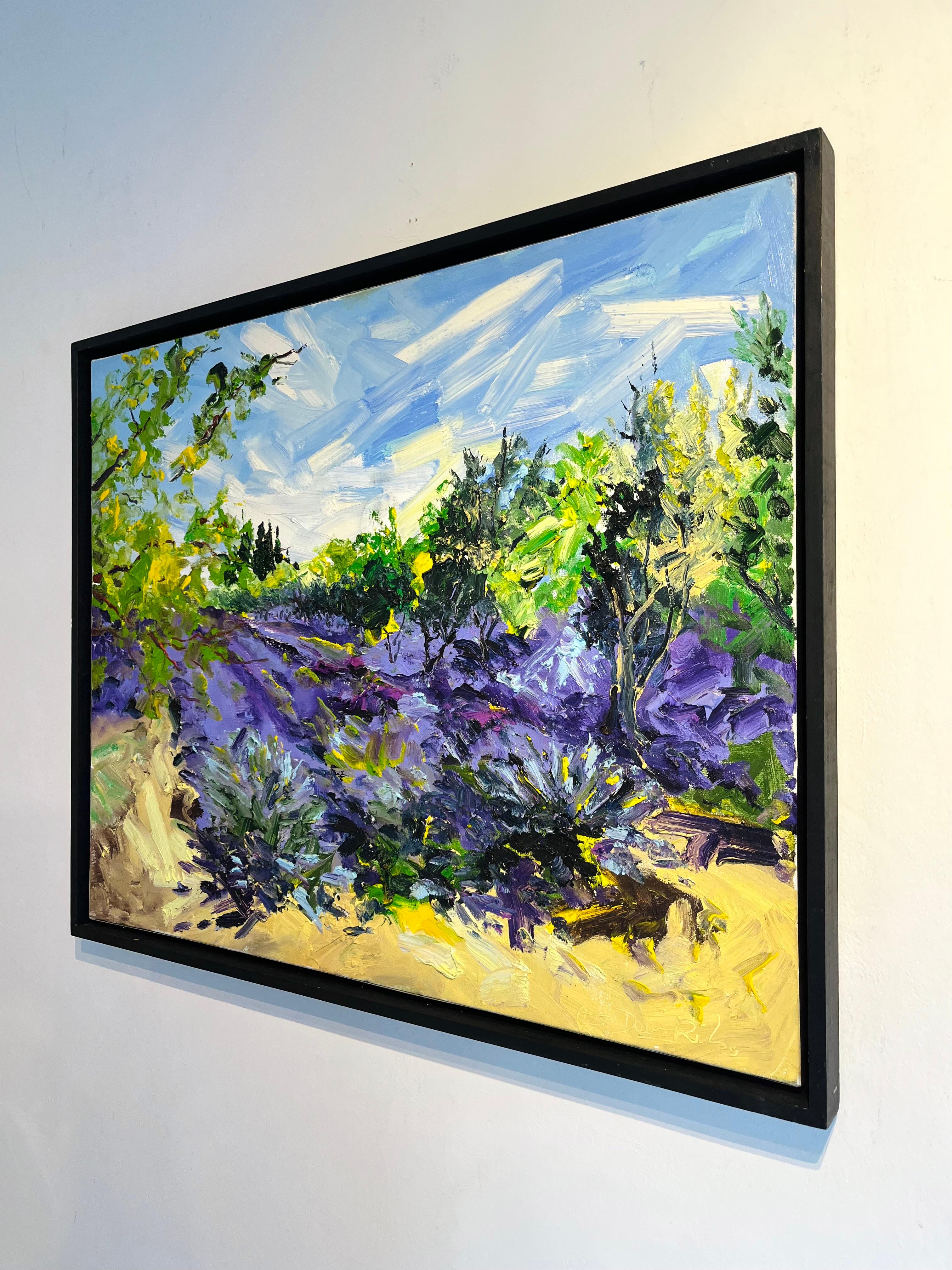 Lavender Garden-original  impressionism landscape oil painting-contemporary Art - Abstract Impressionist Painting by Denis Ribas 