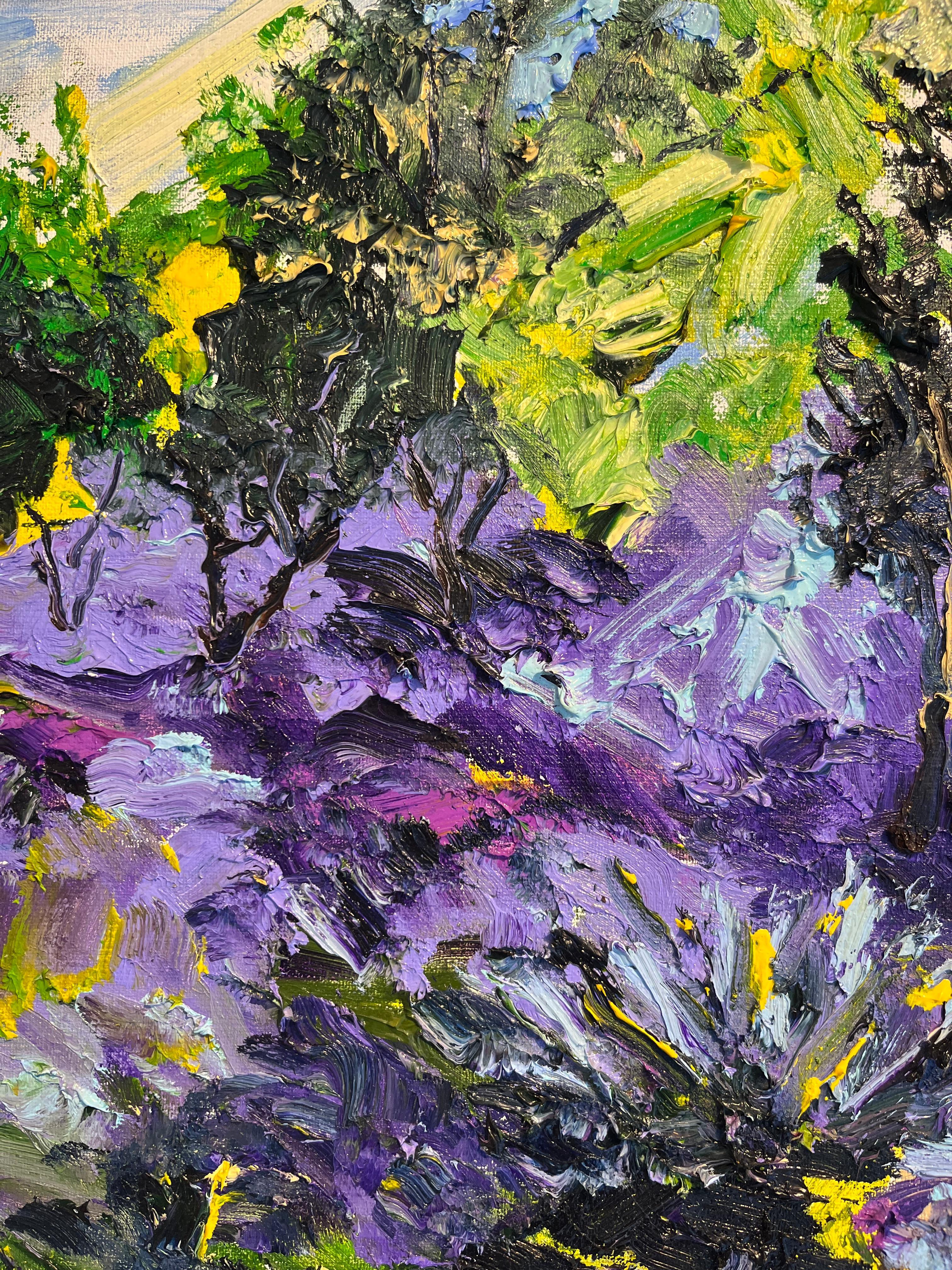 Lavendel Garten-original  Impressionismus Landschaft Ölgemälde - Zeitgenössische Kunst (Braun), Still-Life Painting, von Denis Ribas 