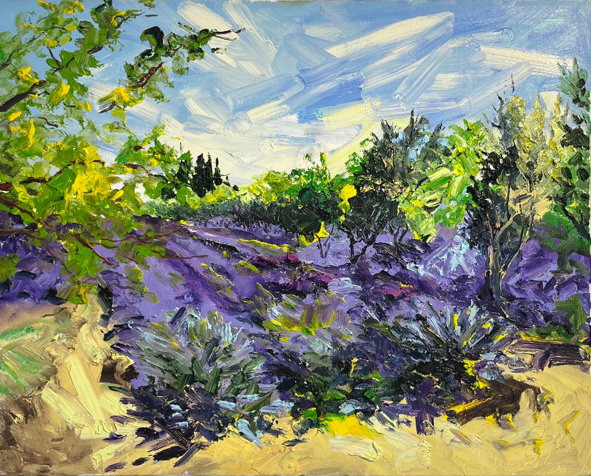 Denis Ribas  Still-Life Painting – Lavendel Garten-original  Impressionismus Landschaft Ölgemälde - Zeitgenössische Kunst
