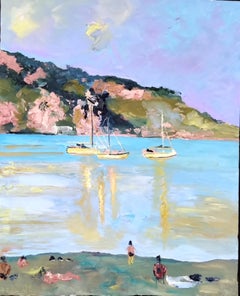 Les Sablettes à Menton - coastal port seascape modern impressionism oil painting