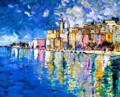 Menton-original impressionism  French cityscape oil painting-contemporary Art