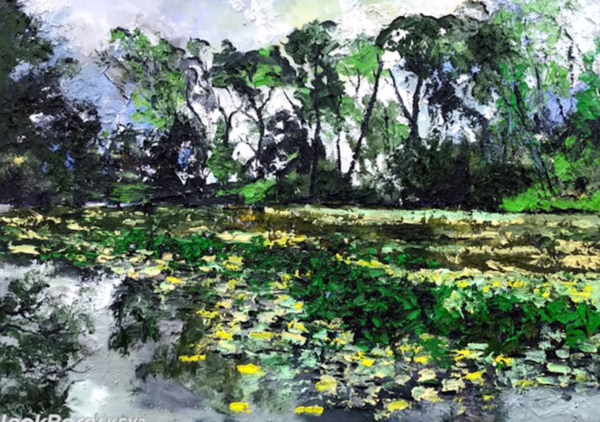 Denis Ribas  Landscape Painting - Reflections - original landscape lake nature oil painting contemporary modern 
