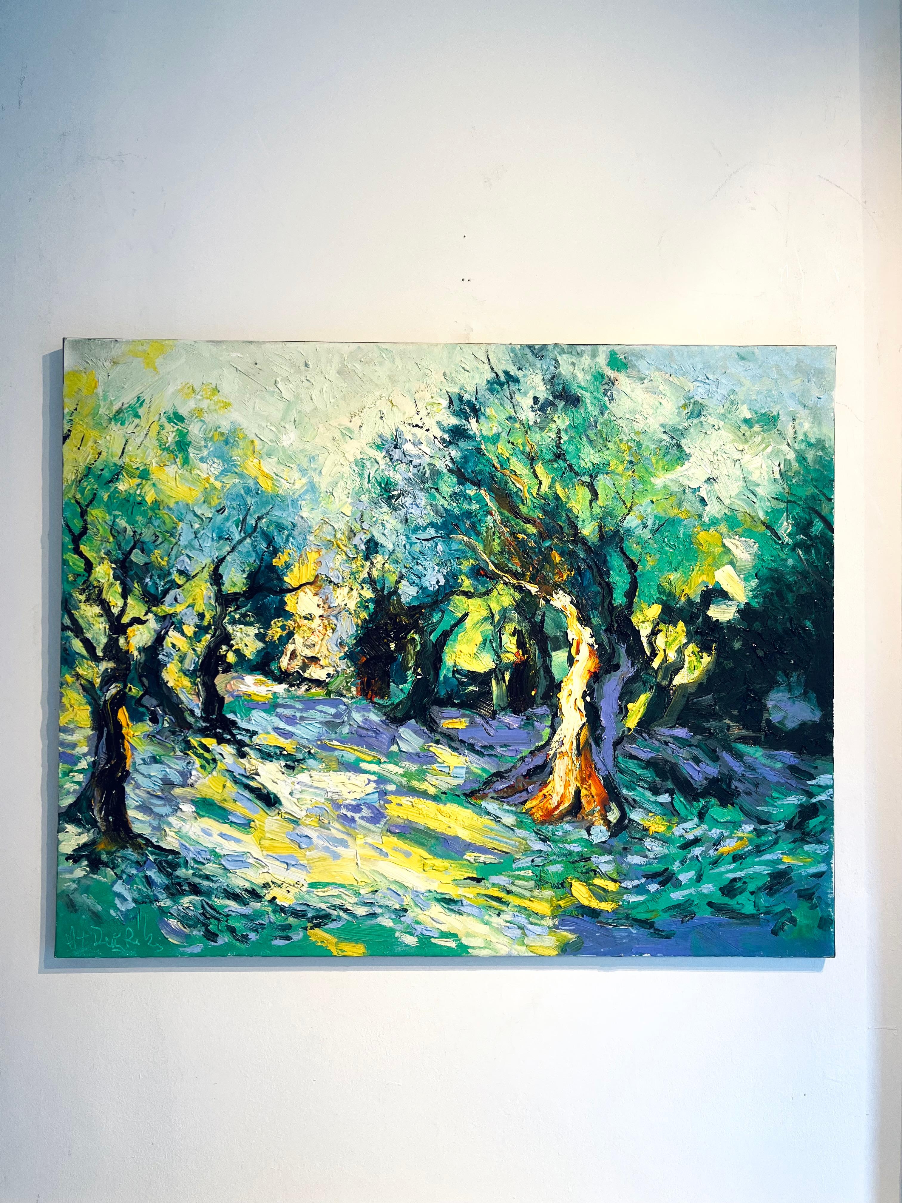 Forêt de printemps-peinture à l'huile impressionniste originale de paysage-Art contemporain - Painting de Denis Ribas 
