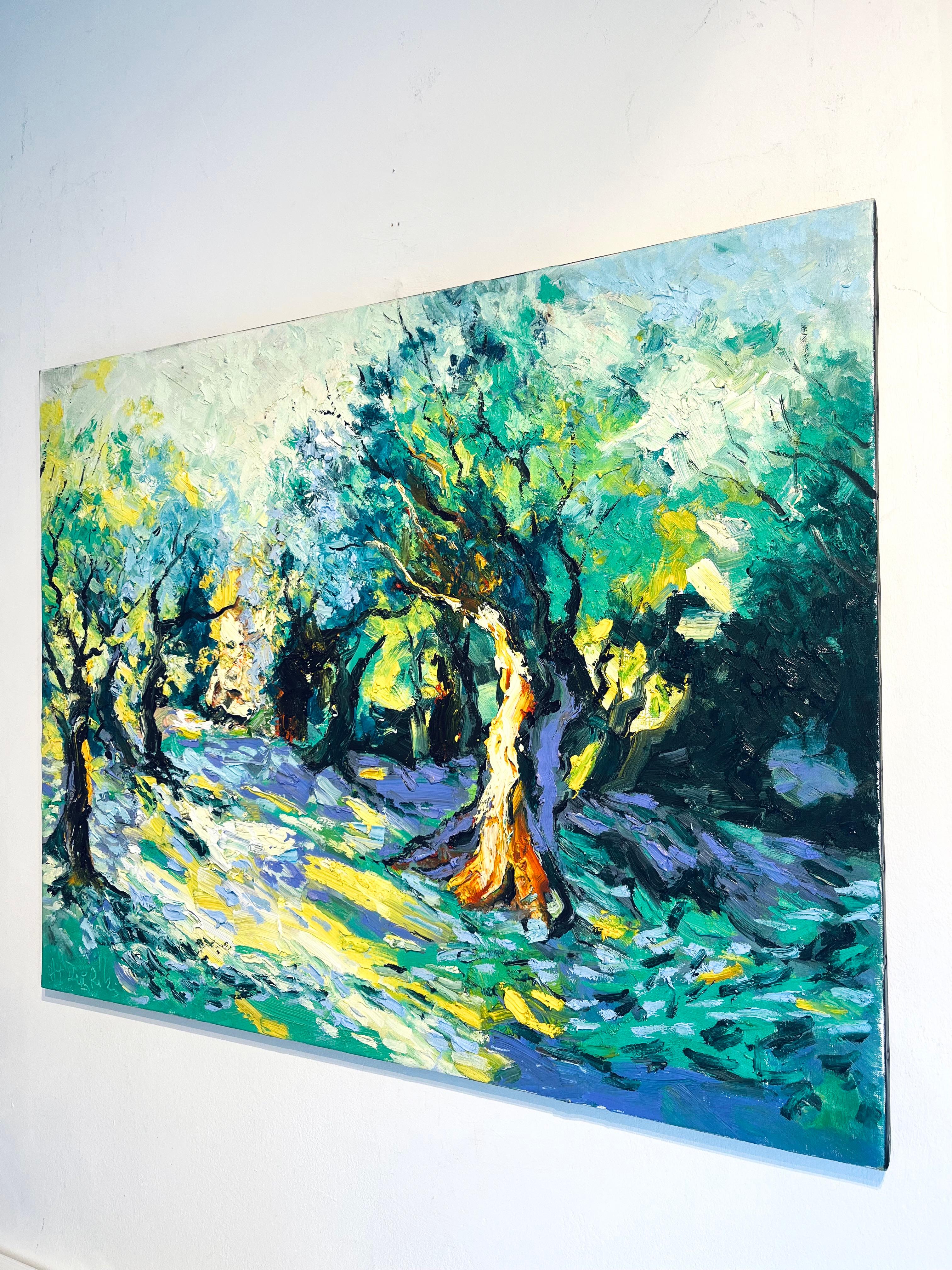 Forêt de printemps-peinture à l'huile impressionniste originale de paysage-Art contemporain - Impressionnisme abstrait Painting par Denis Ribas 
