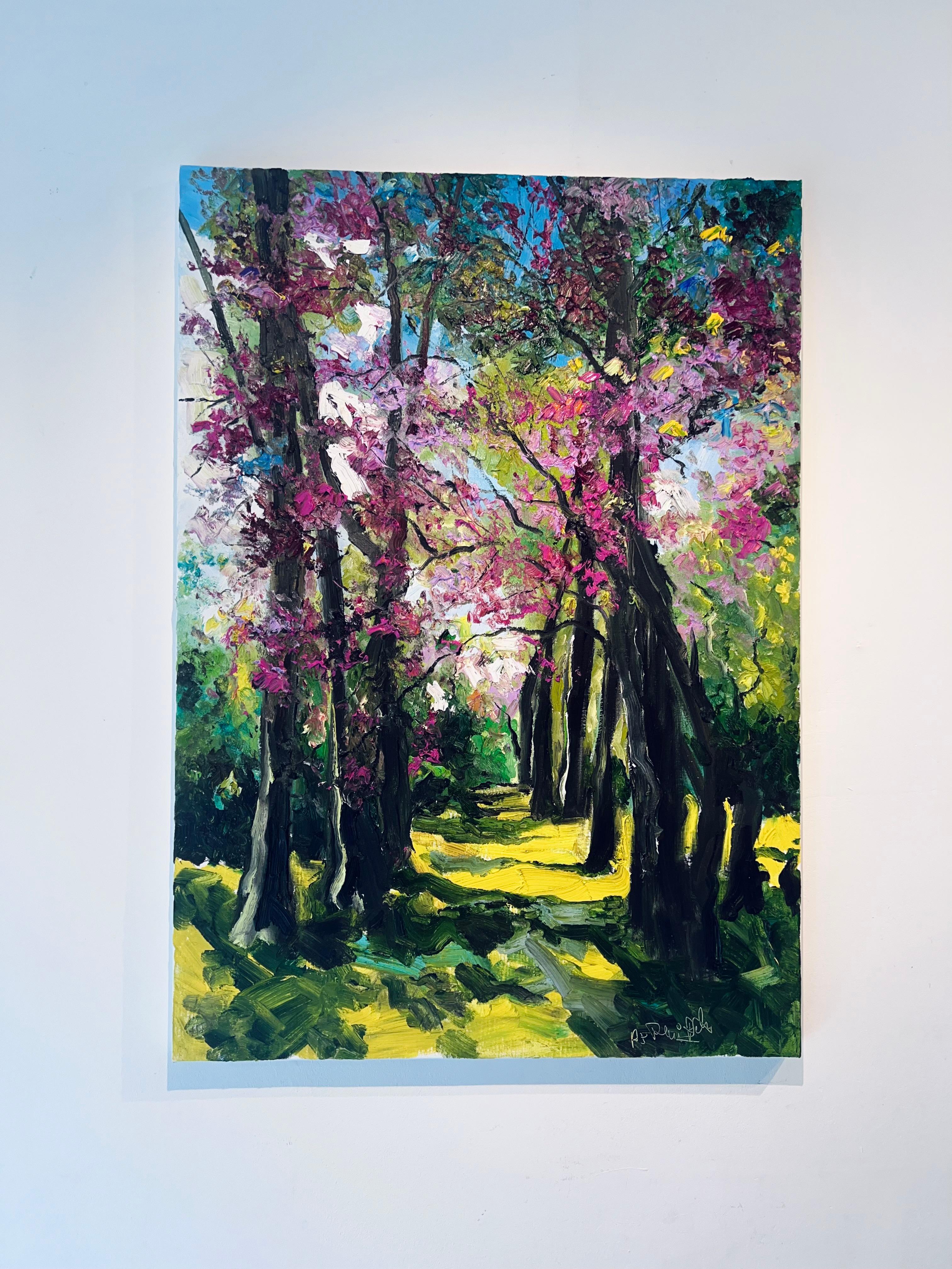 Forêt printanière - Peinture à l'huile impressionniste originale - Art contemporain - Painting de Denis Ribas 