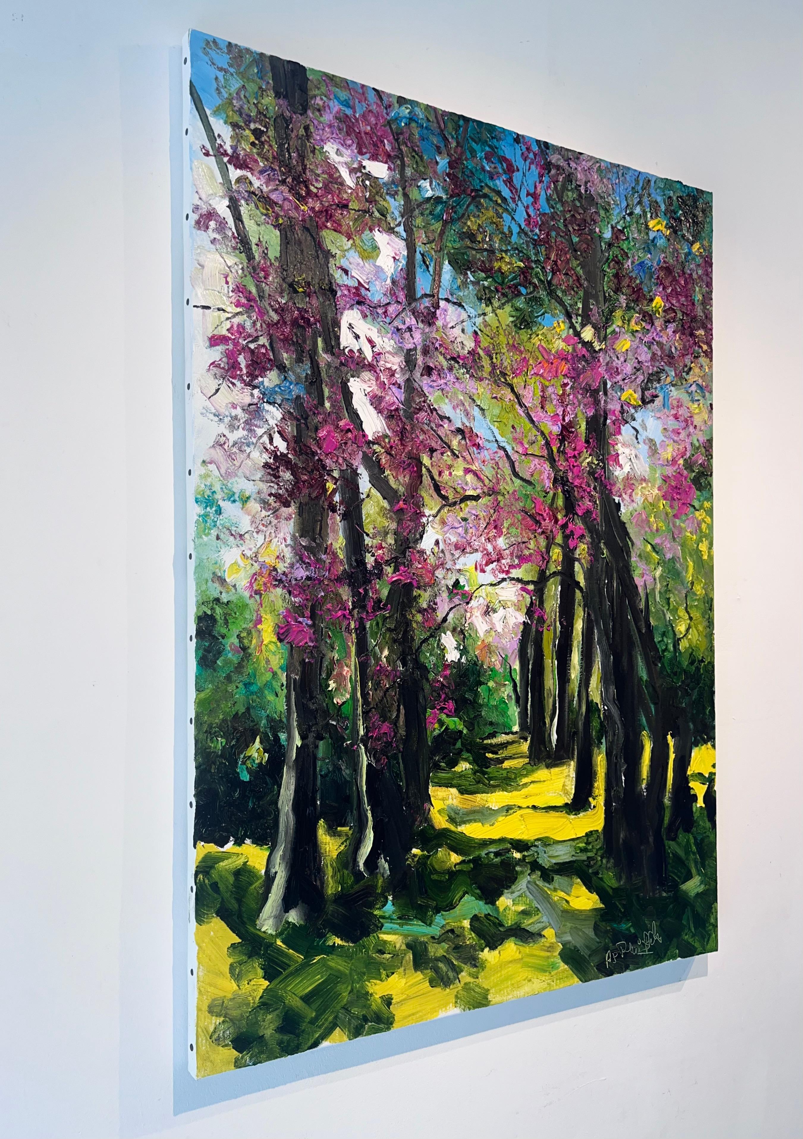 Springtime Forest-Original impressionism landscape oil painting-contemporary Art - Abstract Impressionist Painting by Denis Ribas 