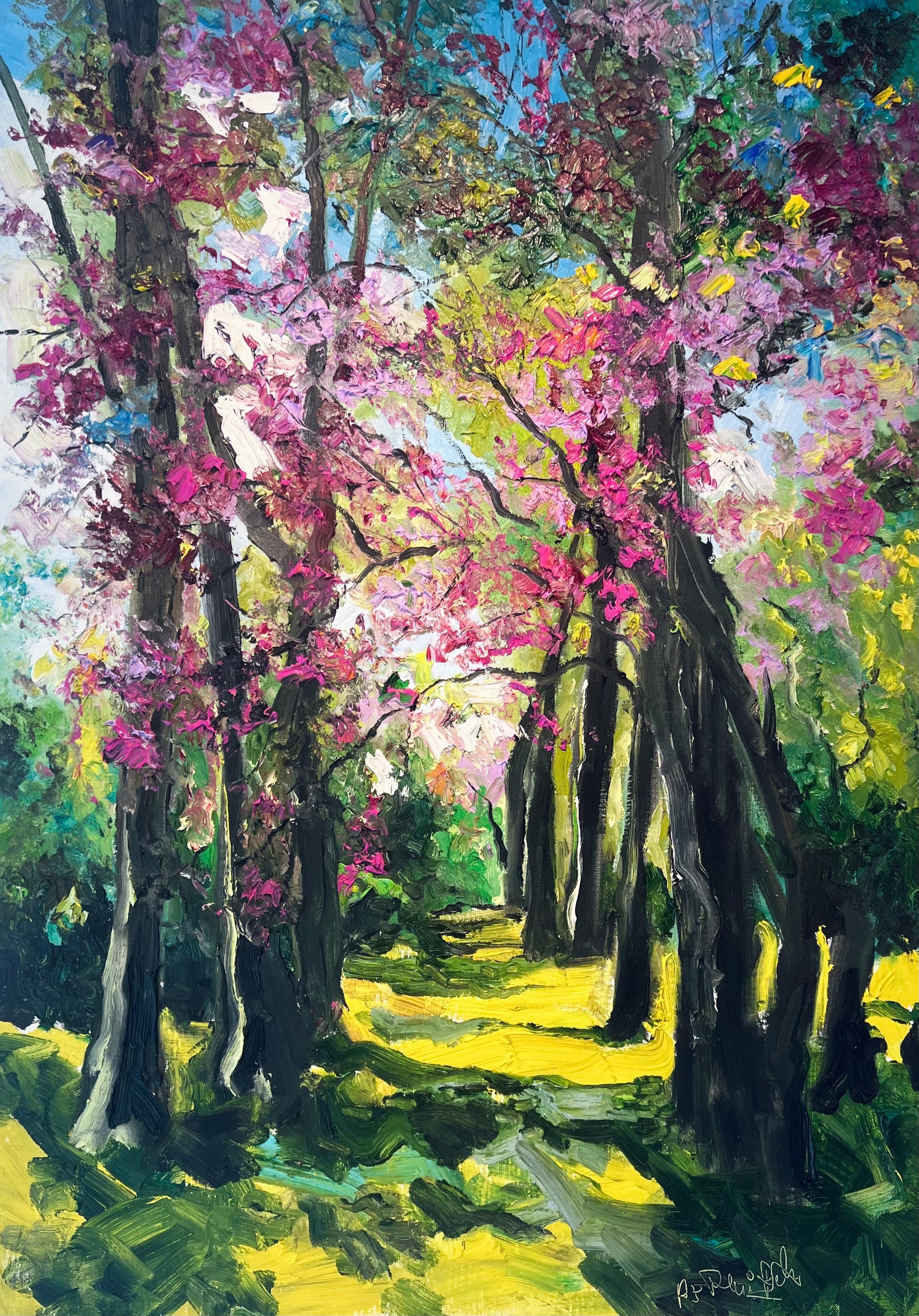 Denis Ribas  Abstract Painting - Springtime Forest-Original impressionism landscape oil painting-contemporary Art