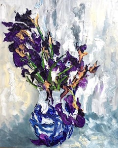 Still Life With Iris I - floral impressionist painting contemporary still life