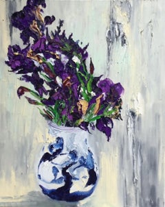 Still Life With Iris II - impressionist floral painting impasto still life art