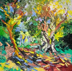 Summer Woodland - impasto oil paint landscape forest summer original modern art