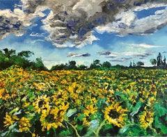 Sunflower Field - impressionist floral landscape impasto artwork contemporary
