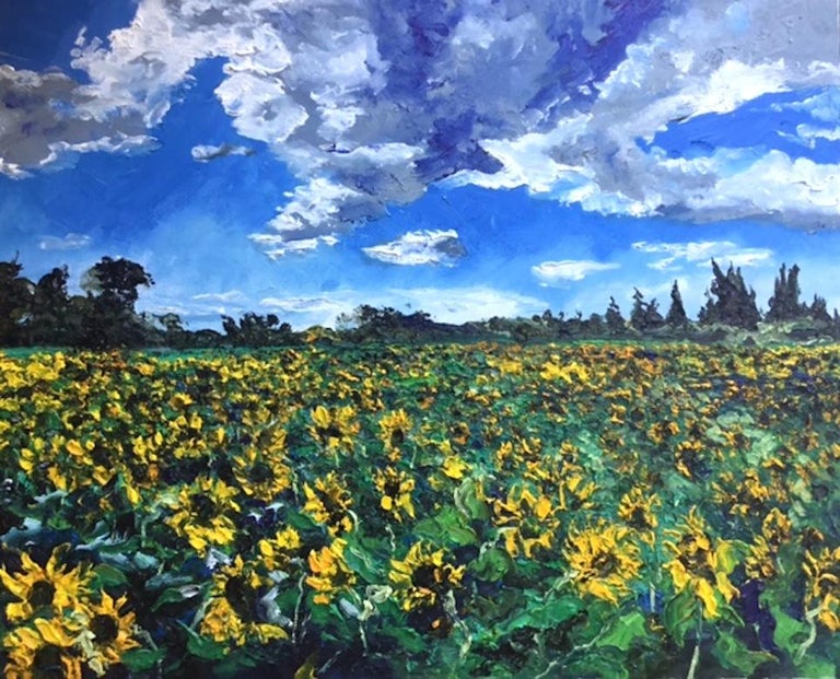Denis Ribas Sunflower Field Original Abstract Landscape Painting Contemporary Art 21st For Sale At 1stdibs