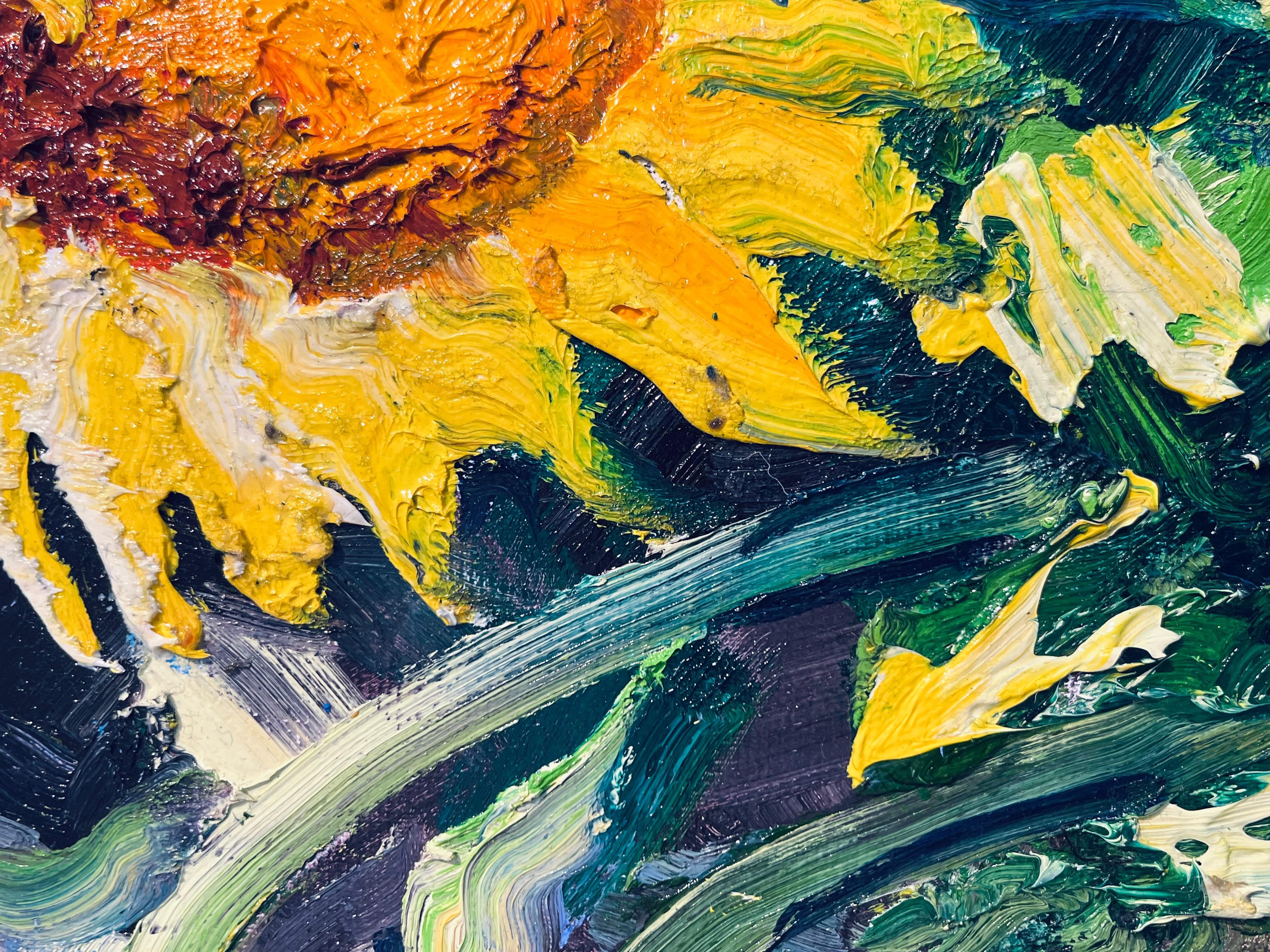 Sonnenblumen Strauß-originale Impressionismus Stilleben Gemälde-zeitgenössische Kunst im Angebot 1