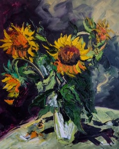 Sunflowers II - impressionist floral oil painting contemporary still life art