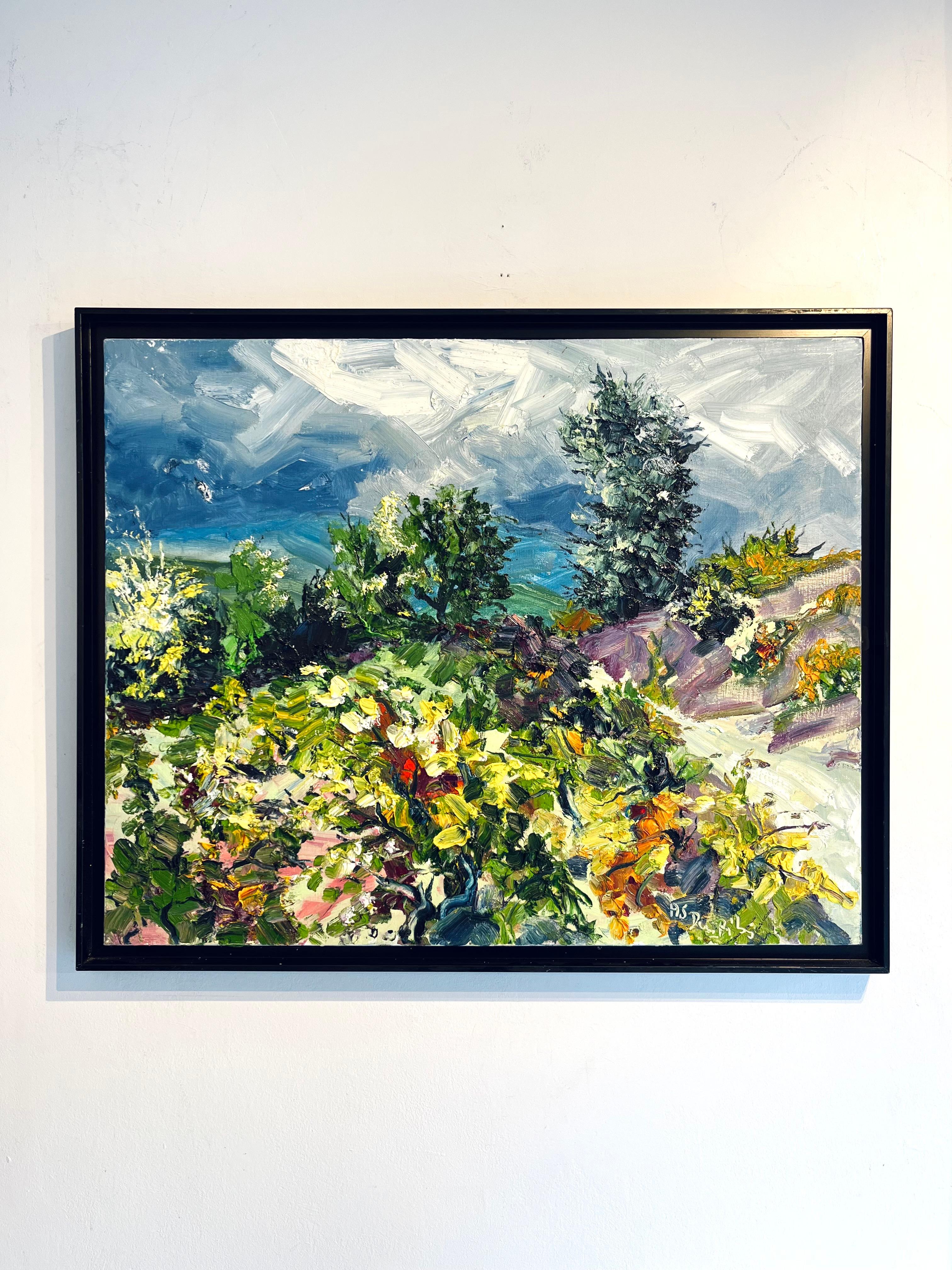 Vines Garden-original impressionism  landscape oil painting-contemporary Art - Painting by Denis Ribas 