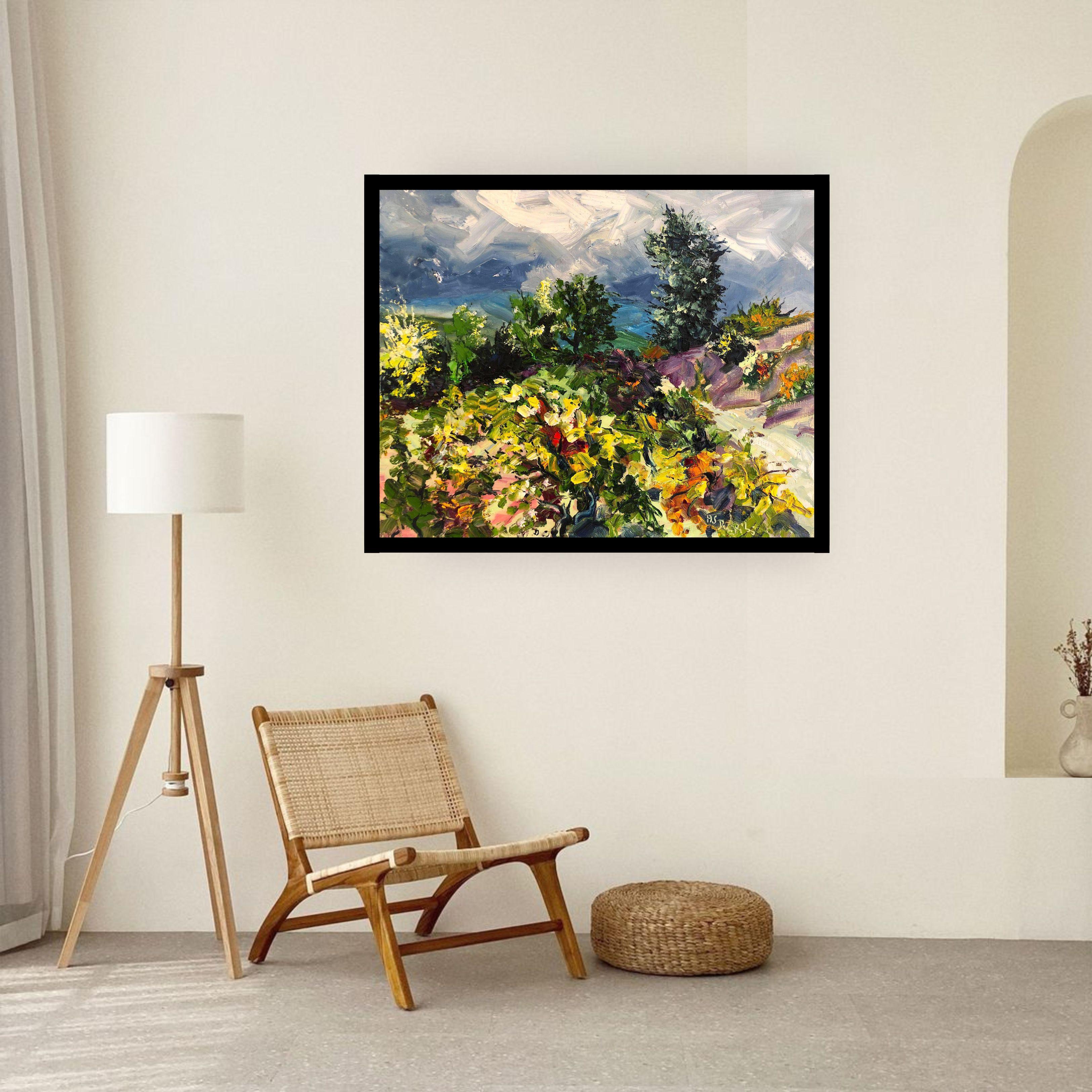 Vines Garden-original landscape impressionism oil painting-contemporary Art For Sale 1