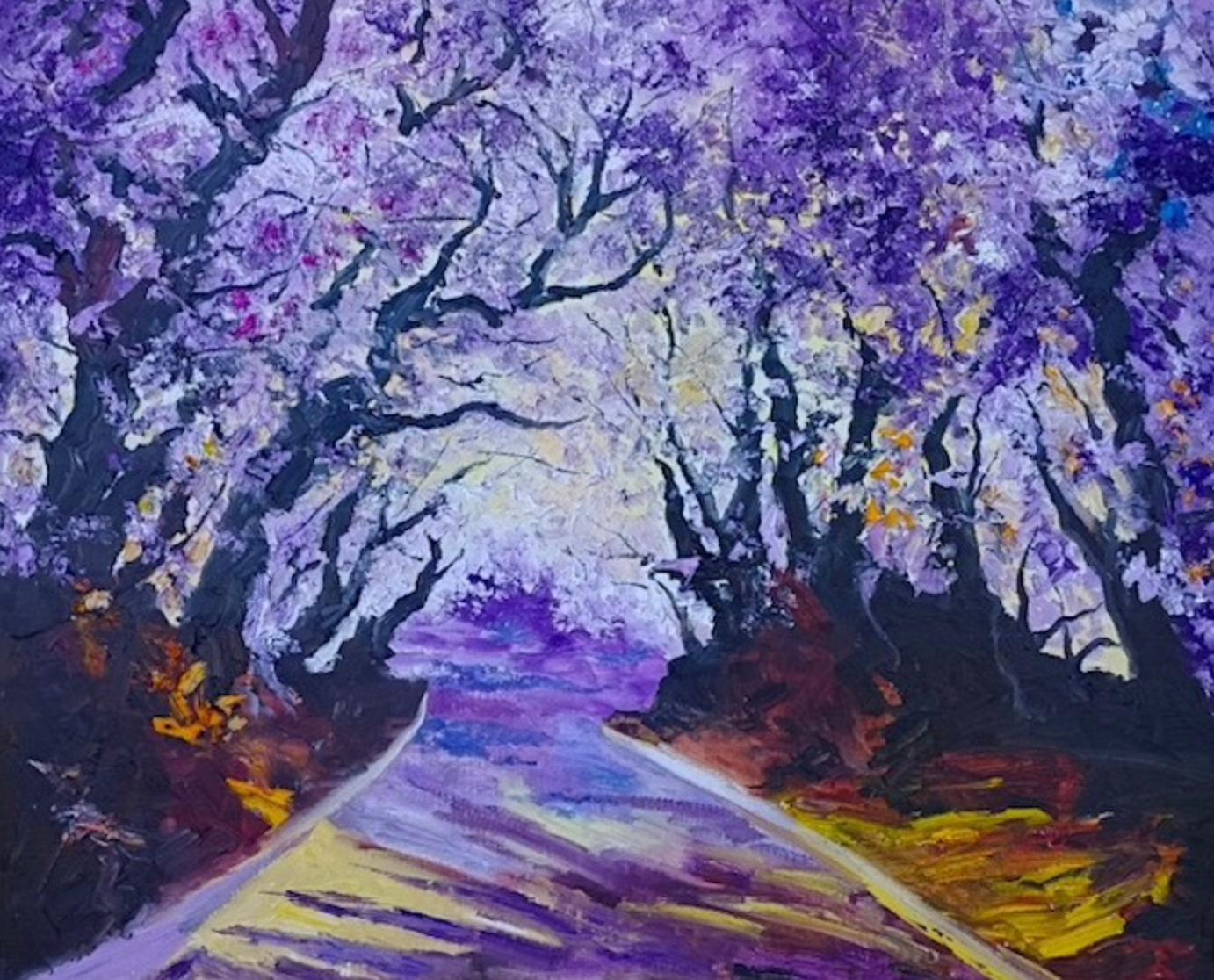 Violet Path - Original impressionism landscape oil painting - contemporary Art