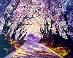 Chemin des violettes - Peinture à l'huile impressionniste originale - Art contemporain