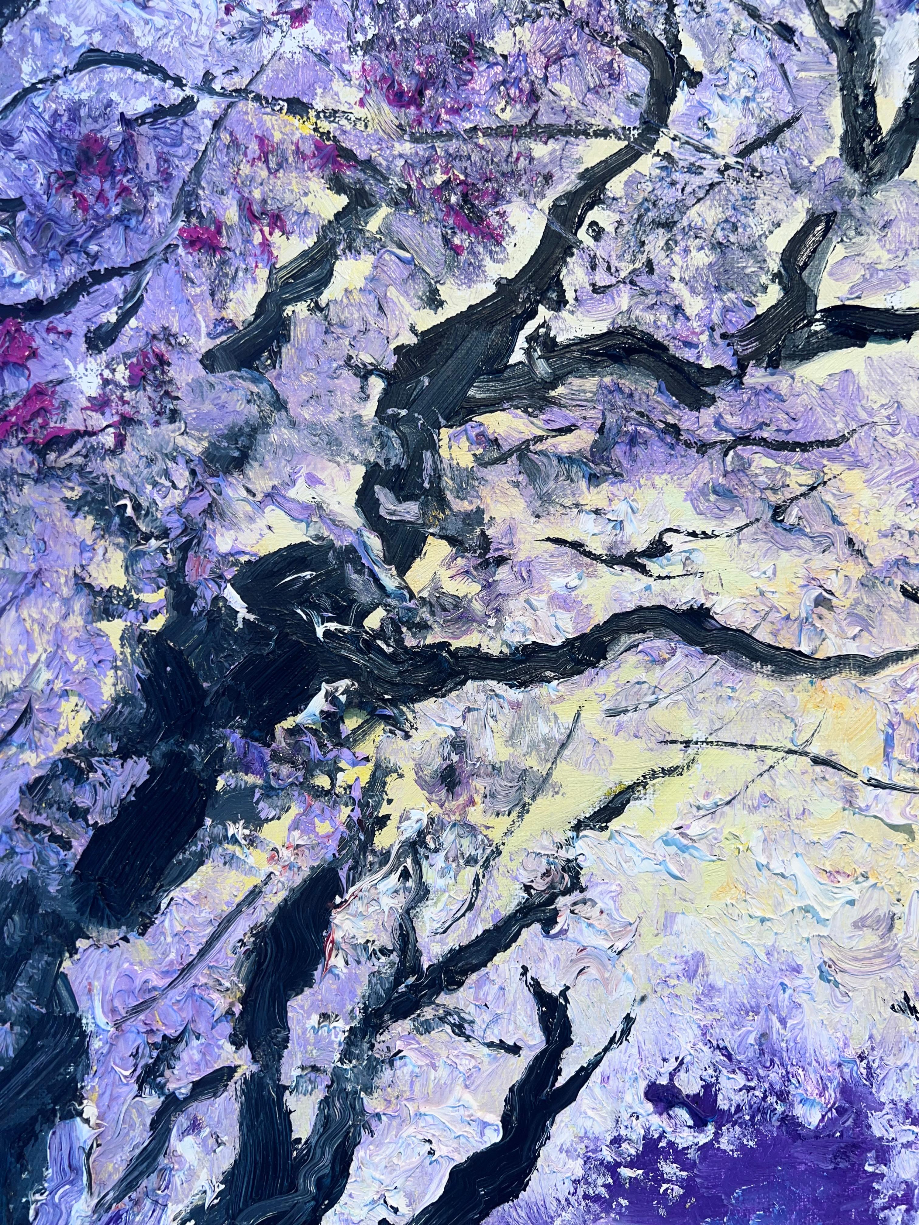 Sendero Violeta - Paisaje original impresionismo pintura al óleo - Arte contemporáneo - Landscape Painting Gris de Denis Ribas 