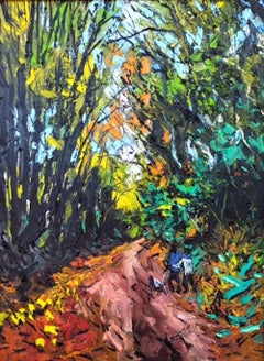 Walking in an Autumn Forest - Impression modern original landscape oil painting