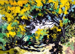 Yellow Forest Scene - Impressionist landscape oil painting artwork nature modern
