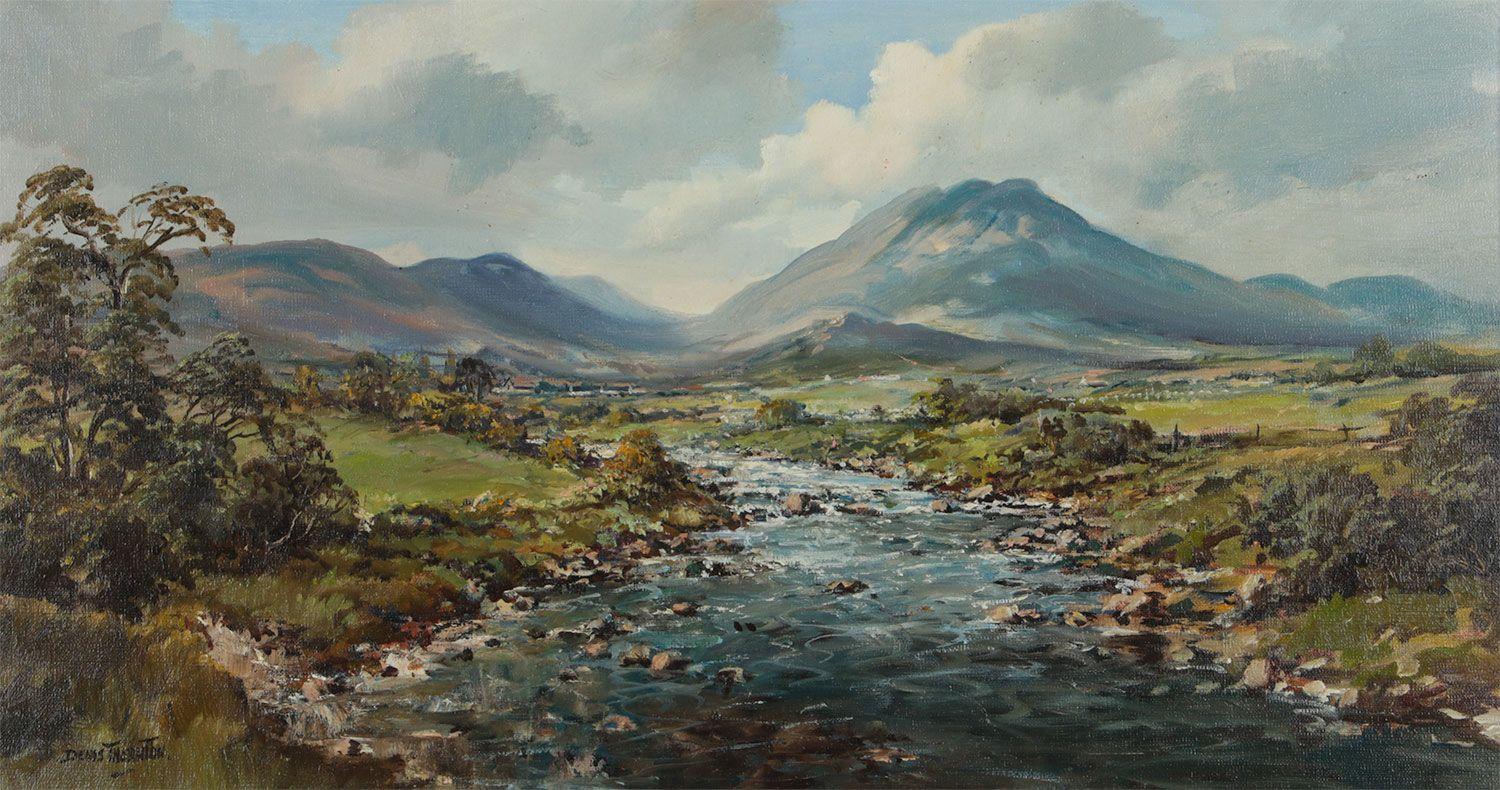 Peinture d'après-guerre du 20e siècle représentant une rivière de montagne en Irlande, réalisée par un artiste moderne - Après-guerre Painting par Denis Thornton