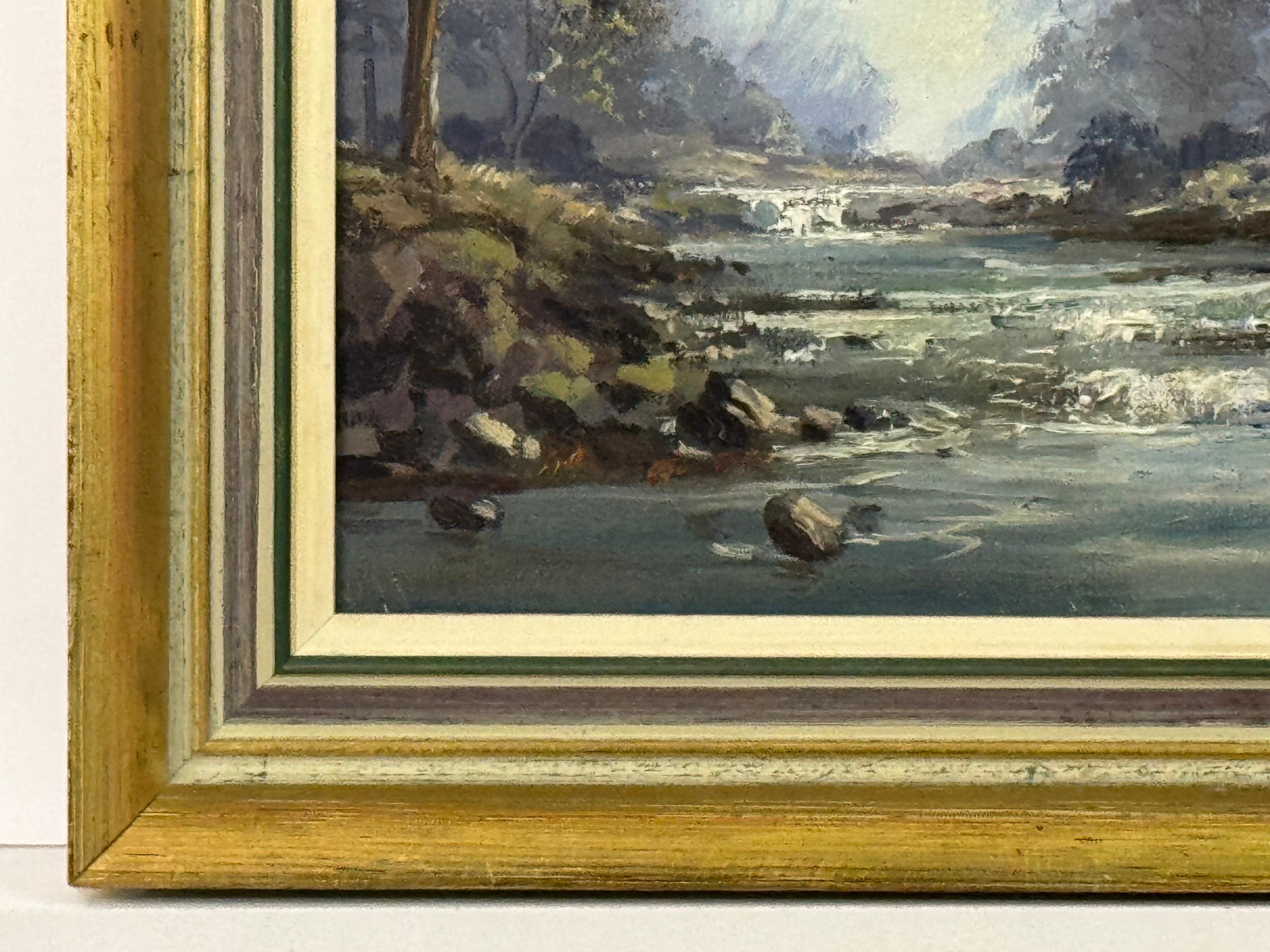 Pintura al óleo de un río arbolado en un bosque de Irlanda por un artista irlandés en venta 8