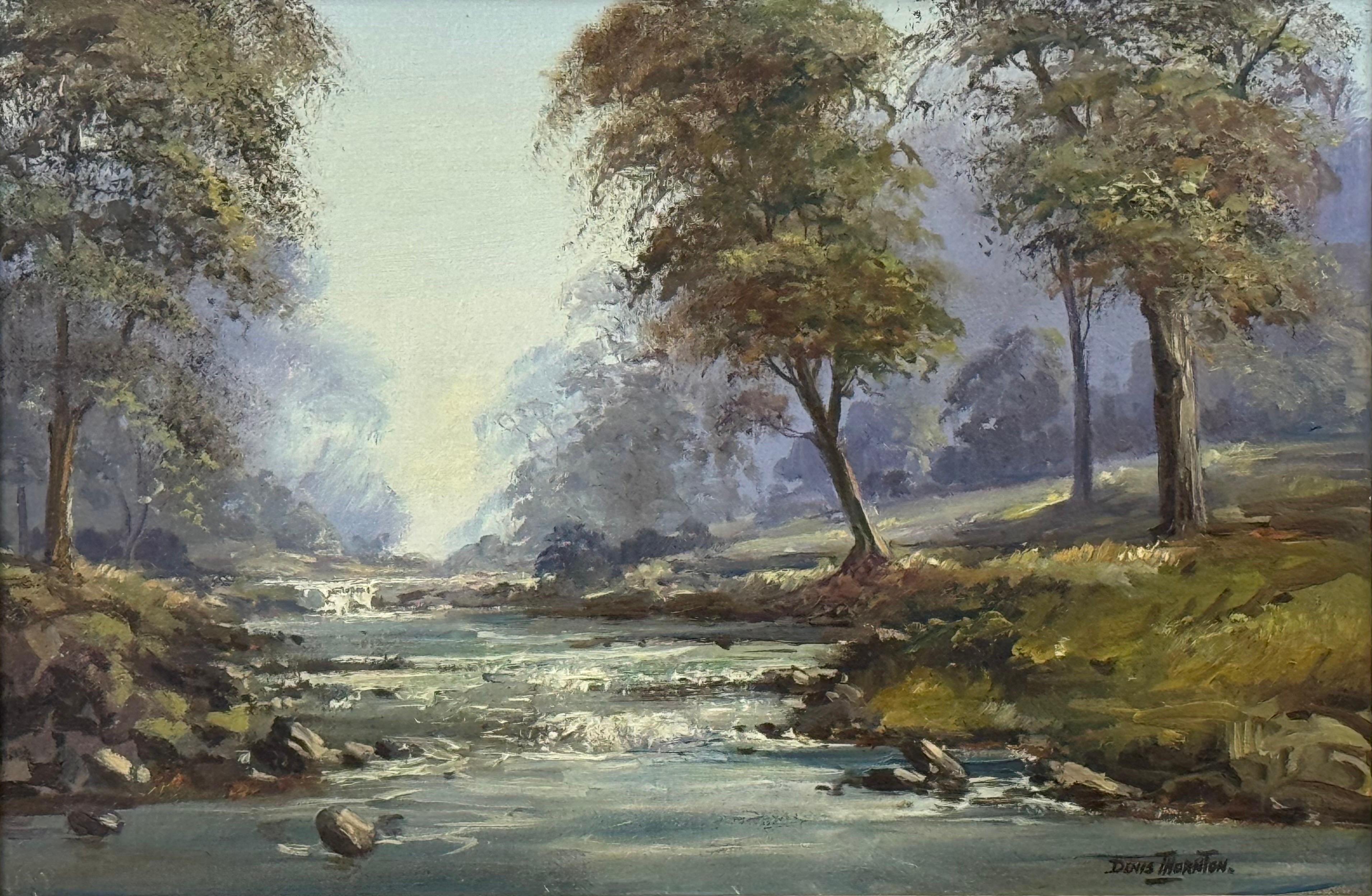 Pintura al óleo de un río arbolado en un bosque de Irlanda por un artista irlandés en venta 9