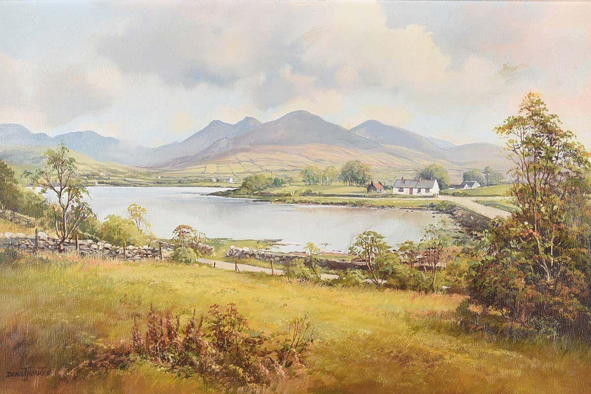 Originales Original-Postkriegsgemälde einer Insel in Nordirland des modernen irischen Künstlers – Painting von Denis Thornton