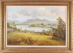 Pintura original de posguerra de un artista irlandés moderno sobre una isla de Irlanda del Norte